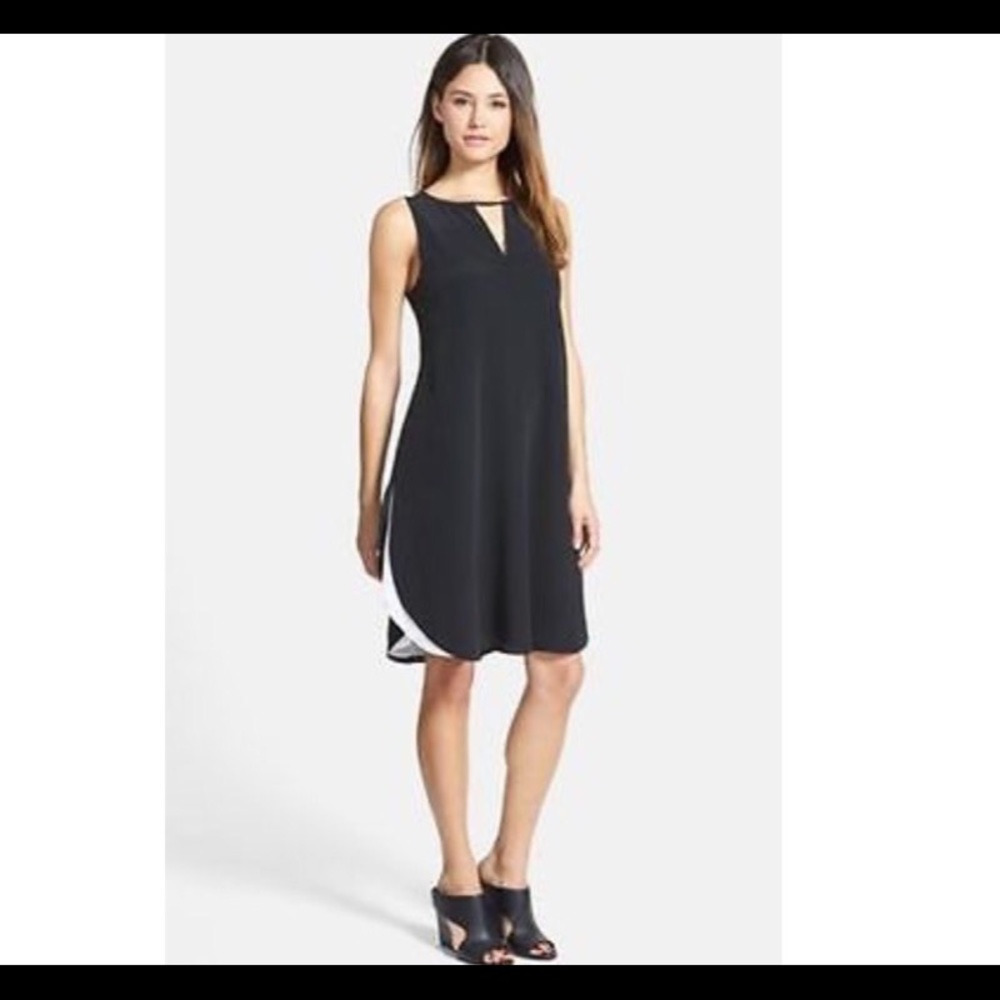 Eileen Fisher Curved Hem Double Layer Silk Dress